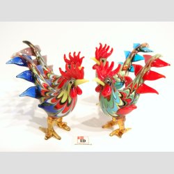 Glaskunst - Stribet Hane Med Hj Hale - 8cm