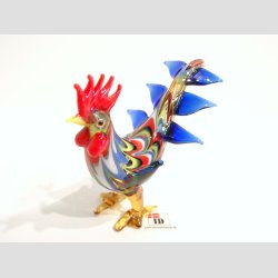 Glaskunst - Stribet Hane Med Hj Hale - 8cm