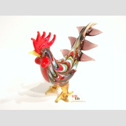 Glaskunst - Stribet Hane Med Hj Hale - 8cm