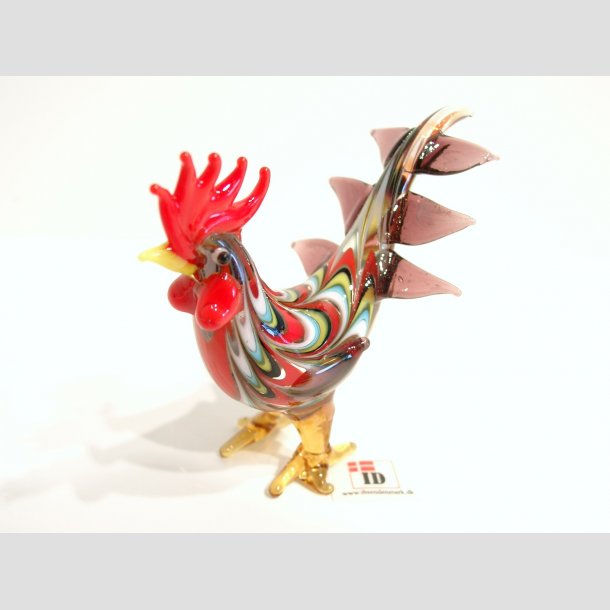 Glaskunst - Stribet Hane Med Hj Hale - 8cm Lilla