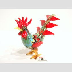 Glaskunst - Stribet Hane Med Hj Hale - 8cm