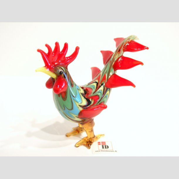 Glaskunst - Stribet Hane Med Hj Hale - 8cm R&oslash;d