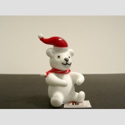 Glasfigur - Hvid Bjrn Med Rd Nissehue &amp; Halstrklde - 5-6cm 