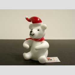 Glasfigur - Hvid Bjrn Med Rd Nissehue &amp; Halstrklde - 5-6cm 