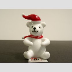 Glasfigur - Hvid Bjrn Med Rd Nissehue &amp; Halstrklde - 5-6cm 