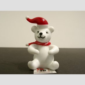 Glasfigur - Hvid Bjrn Med Rd Nissehue & Halstrklde - 5-6cm 
