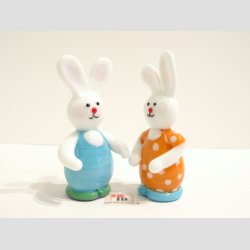 Kanin Par - Hvid Jadeglas Lysebl/Orange - H 6-7cm