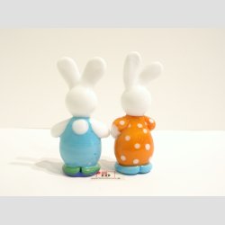 Kanin Par - Hvid Jadeglas Lysebl/Orange - H 6-7cm