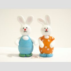 Kanin Par - Hvid Jadeglas Lysebl/Orange - H 6-7cm