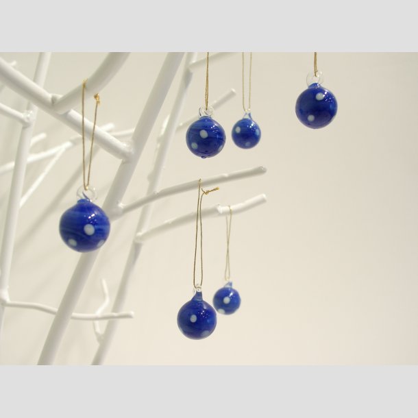 Hngende Glas Mini Rund Kugle - Bl/Prikker - 1,4cm