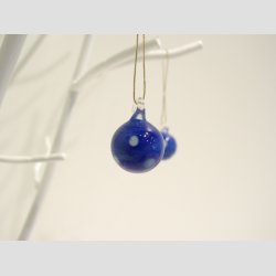 Hngende Glas Mini Rund Kugle - Bl/Prikker - 1,4cm