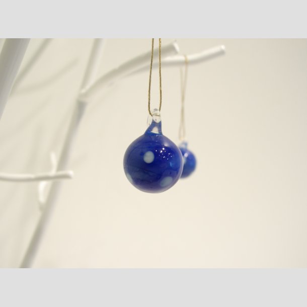 Hngende Glas Mini Rund Kugle - Bl/Prikker - 1,4cm Bl&aring;