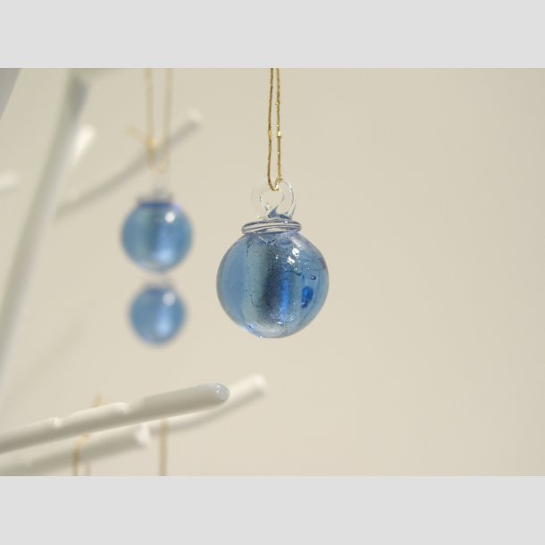 Hngende Glas Mini Rund Kugle - Bl/Slv - 1,7cm Bl&aring;