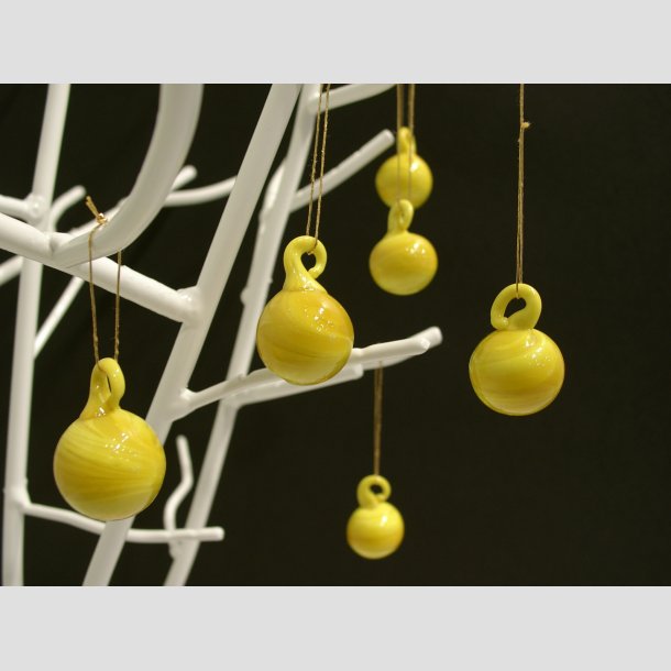 H�ngende Glas Mini Rund Kugle - Gul - �2cm