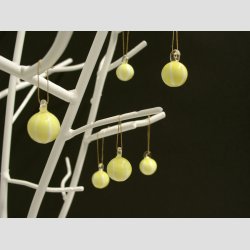 Hngende Glas Mini Rund Kugle - Gul/Hvid Striber - 1,4cm