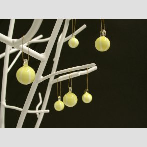 Hngende Glas Mini Rund Kugle - Gul/Hvid Striber - 1,4cm