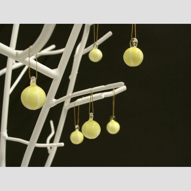 Hngende Glas Mini Rund Kugle - Gul/Hvid Striber - 1,4cm