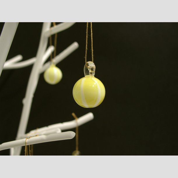 Hngende Glas Mini Rund Kugle - Gul/Hvid Striber - 1,4cm Gul