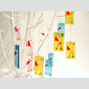 Fusing Glaskunst - Hngende Glas Kylling - 4x7cm