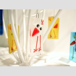 Fusing Glaskunst - Hngende Glas Kylling - 4x7cm