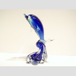 Glaskunst - Glas Delfin P Blge - Klar/Bl/Lysebl - 14cm