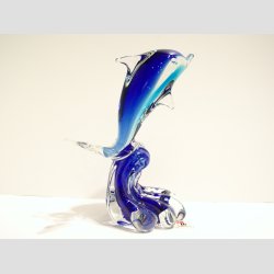 Glaskunst - Glas Delfin P Blge - Klar/Bl/Lysebl - 14cm