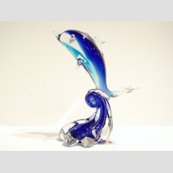 Glaskunst - Glas Delfin P Blge - Klar/Bl/Lysebl - 14cm