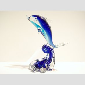 Glaskunst - Glas Delfin P Blge - Klar/Bl/Lysebl - 14cm