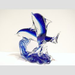 Glaskunst - 1+1 Glas Delfiner P Blge - Klar/Bl - 14cm