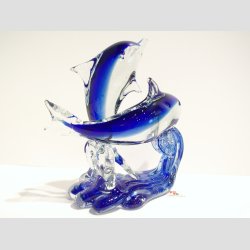 Glaskunst - 1+1 Glas Delfiner P Blge - Klar/Bl - 14cm