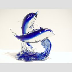 Glaskunst - 1+1 Glas Delfiner P Blge - Klar/Bl - 14cm