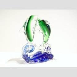 Delfin - 2 Glas Delfiner P Blge - Klar/Grn - 14cm