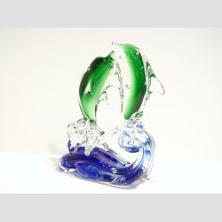 Delfin - 2 Glas Delfiner P Blge - Klar/Grn - 14cm