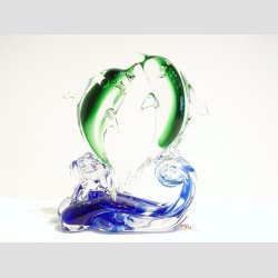 Delfin - 2 Glas Delfiner P Blge - Klar/Grn - 14cm