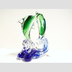 Delfin - 2 Glas Delfiner P Blge - Klar/Grn - 14cm