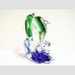 Delfin - 2 Glas Delfiner P Blge - Klar/Grn - 14cm