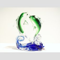 Delfin - 2 Glas Delfiner P Blge - Klar/Grn - 14cm