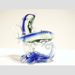 Glas Delfin &amp; Haj P Blge - Klar/Bl/Grn - 12cm