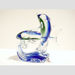 Glas Delfin &amp; Haj P Blge - Klar/Bl/Grn - 12cm
