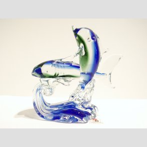 Glas Delfin & Haj P Blge - Klar/Bl/Grn - 12cm