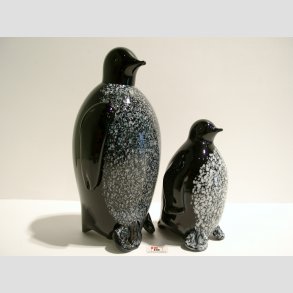 Glaskunst - Pingviner - Massiv Glas - Sort/Sne - 12cm & 16cm