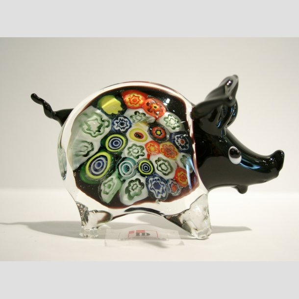 Glasdyr - Glas Gris - Millefiori - 9cm Sort