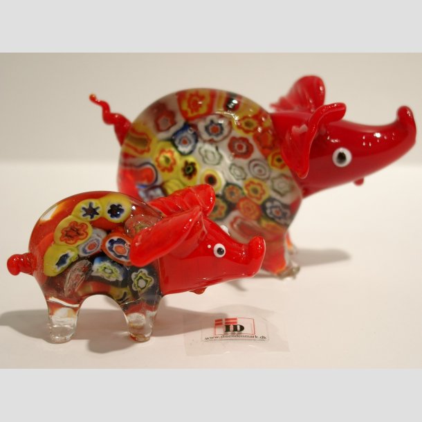 Glas Gris - Millefiori - 1 Stor + 1 Lille - 1 St R&oslash;d