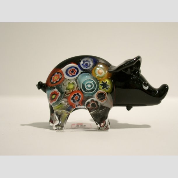 Glasdyr - Glas Gris - Millefiori - 6cm Sort