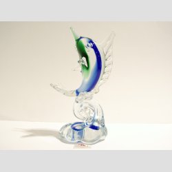 Svrfisk p Blge - Klar/Bl/Grn Glas - H 15cm