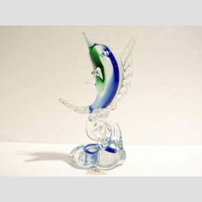 Svrfisk p Blge - Klar/Bl/Grn Glas - H 15cm