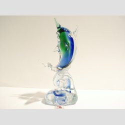 Svrfisk p Blge - Klar/Bl/Grn Glas - H 15cm