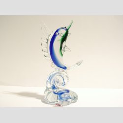 Svrfisk p Blge - Klar/Bl/Grn Glas - H 15cm