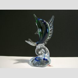 Svrfisk p Blge - Klar/Bl/Grn Glas - H 15cm