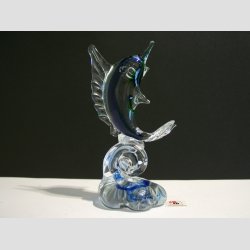 Svrfisk p Blge - Klar/Bl/Grn Glas - H 15cm